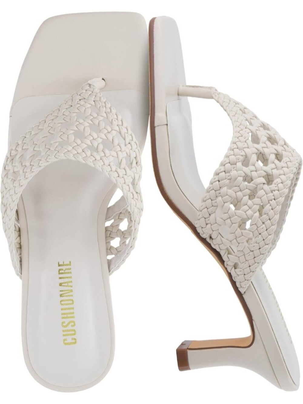 Women's Bone Square Toe Woven Braided Spryte Flared Slip On Mule Kitten Heels